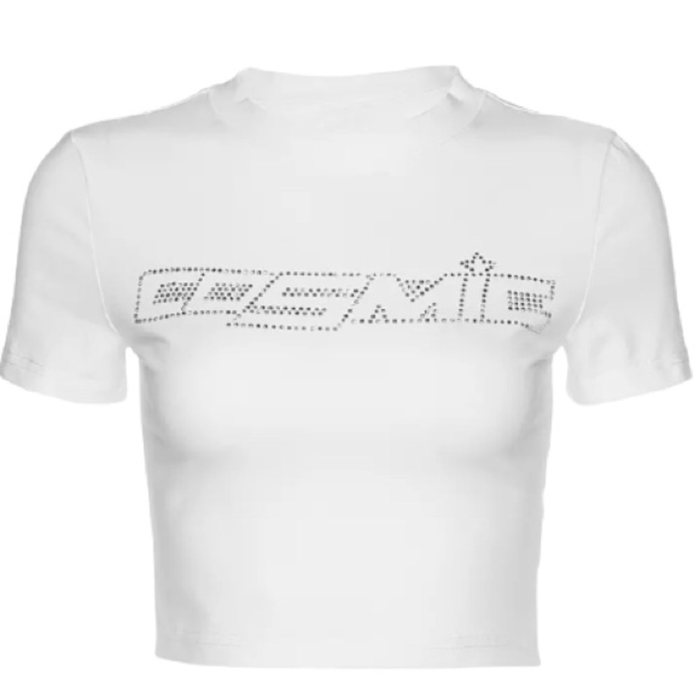 White Cosmic Rhinestone Crop Top